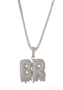 AZ Inget anpassat namn Bubble Letters Necklace Pendant Charm för män Kvinnor Guld Silver Color Cubic Zirconia With Rope Chain1880223