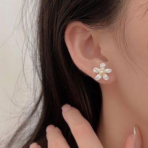 Orecchini a bottone in vero argento sterling 925 con fiori di perle, gioielli eleganti per donne e ragazze