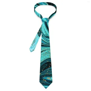 Bow Ties Swirl Marble Abstract Tie Teal Blue Gold Custom Neck Vintage Cool Collar For Men Cosplay Party Slips Accessories