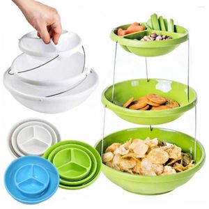 Plates Folding Bowl Party Serving Dish Collapsible Nesting Plastic Platter 2/3 Tier Twist Fold Plate Space For Dips