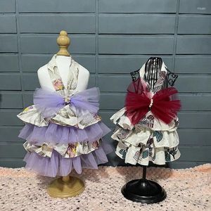 Dog Apparel Handmade Clothes Pet Supplies 2 Colors Dress Floral Cotton Tulle Tiered Skirt Spring Summer Party Holiday Costume Wholesale