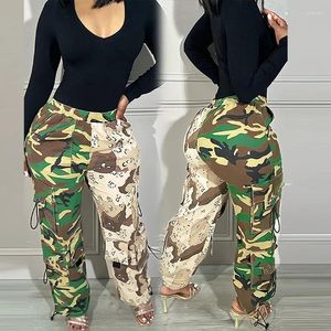 Pantaloni da donna Lady Casual Multi-tasche Pantaloni lunghi Donna Moda Camouflage Cargo 2024 Pantaloni sportivi da strada alla moda in vita alta elastica