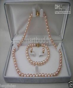 Drobne naturalne 78 mm Akoya Pink Pearl Necklace Branslet Branslet Colkings Zestaw 14K6362466