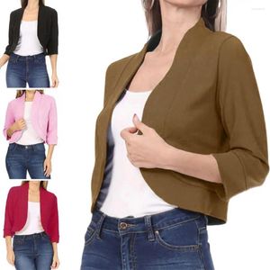 Women's Suits 1Pc Open Stitch Women Blazer Short Coat Cardigan Loose Spring Fall Jacket Three Quarter Sleeve Soft OL Commute Style Lady