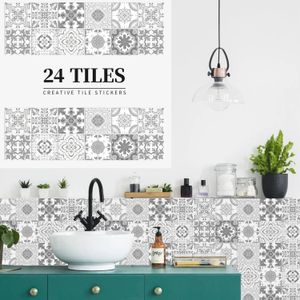 24 Stück Mandala-Retro-Muster, PVC, glänzend, selbstklebend, für Fliesenaufkleber, Küche, Badezimmer, Heimdekoration, Wandaufkleber, wasserdicht, 240127