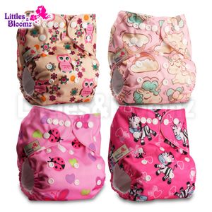 Littles Bloomz 4pcs/set Baby Washable Reusable Real Cloth Pocket Nappy Cover Wrap 4 Nappies/Diapers And 0 Inserts In One Set 240130