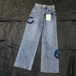 Kvinnors jeans hög midja designer rakt genom breda benbyxor visar tunna kvinnor avslappnade byxor storlek s-l-