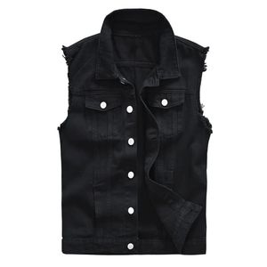 Sokotoo Erkekler Siyah Jean Yelek İnce Saçak Denim Yelek Kolsuz Tank Top 240125