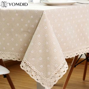 Daisy Flower Pattern Tablecloth Linen and Cotton Lace Edge Rectangular Table Cloth Home el Textile 240127