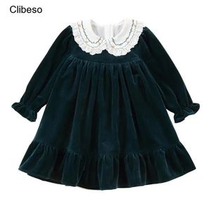 2024 Clibeso Kinder Mädchen Samt Kleid für Herbst Kleinkinder Vintage Stickerei Lose Kleider Kinder Boutique Ersten Geburtstag Outfits 240126