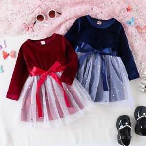 Girl Dresses FOCUSNORM 0-5Y Toddler Kids Girls Dress Long Sleeve Velvet Sequins Stars Layered Mesh Tulle Patchwork Bowknot Tutu