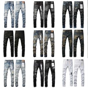 Jeans viola Amirs Designer Puple Pantaloni skinny di lusso da uomo in denim strappato invecchiato Biker nero blu Jean Slim Fit da motociclista