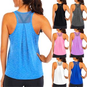 Aktiva skjortor Kvinna Sport Top Women Workout Tops Mesh Racerback Tank Yoga Gym Kläder ärmlös Vest Singlet Training