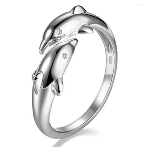 Cluster Rings Versatile 925 Silver Ring Trendy Dolphin Animal For Women Girl Finger Fine Jewelry Open No Fade Whosales