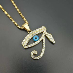 Egyptian The Eye of Horus Pendant Necklace For Women/Men Stainless Steel Evil Eyes Necklace Iced Out Bling Hip Hop Egypt Jewelry 240131