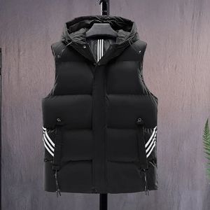 Gilet da uomo con cappuccio Nero coreano moda giacca imbottita senza maniche riscaldata cappotto maschile casual autunno inverno caldo gilet bianco crema 240202