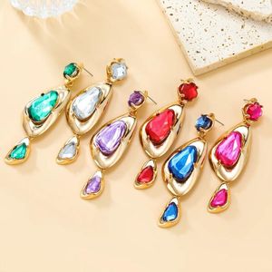 Dangle Earrings Multi Colors Gold Fashion Geometric Fuchsia Crystals Drop Earring For Women Bridal Party Jewelry