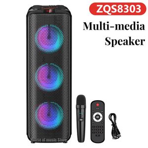 ZQS8303 Три 8 -дюймовые Bocina Outdoor Mobile DJ Big Music Soundbox светодиодное освещение 40 High Power Bluetooth Sers 240126