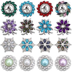 Charm Bracelets 5pcs/lot Snap Button Jewelry Bracelet Metal Crystal Rhinestone Flower 18mm Buttons Fit DIY