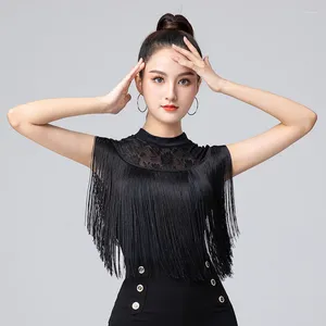 Scen Wear Continuous Mesh Tassel Ballroom Dress Standard Latin Dance Women Practice Top