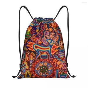 Alışveriş Çantaları Özel Meksika Huichol Drawstring Çanta Kadın Erkekler Hafif Spor Salonu Depolama Sırt Çantası