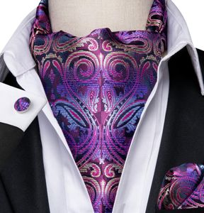 Snabb Ascot Men039S Classic Purple Paisley Cravat Vintage Ascot Handkuft manschettflinkar Cravat Set för Mens Wedding Par2979635