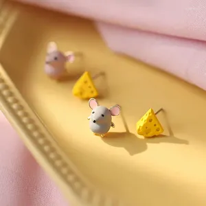 Серьги-гвоздики Мышь с круглым животом Серьга-сыр Прекрасная первая из 12 животных китайского зодиака, которые любят поесть