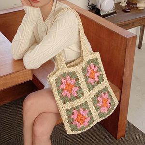 Evening Bags Casual Crochet Flower Women Shoulder Hollow Paper Woven Lady Handbags Handmade Summer Beach Straw Bag Small Tote Purses