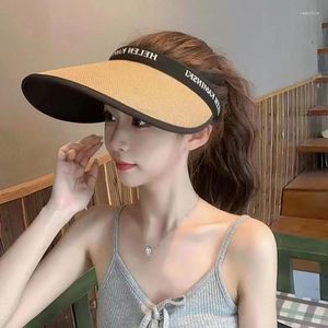 Ball Caps Women Summer Visors Hat Foldable Sun Wide Large Brim Beach Straw Hats Chapeau Femme UV Protection