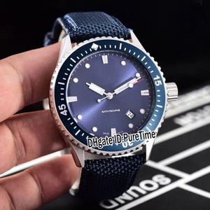 Novos cinquenta braças 50 braças 5000-0240-O52A caixa de aço moldura azul mostrador azul ST1612 relógio automático masculino data relógios pulseira de nylon B318H
