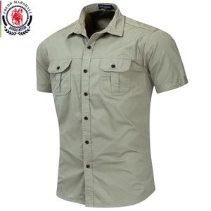 Fredd Marshall Camicia militare da uomo Camicia cargo a manica corta da uomo Camicia casual in cotone 100% solido Camicia da lavoro tascabile maschile 55889 240118