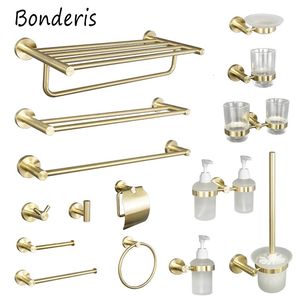 Badezimmerzubehör aus gebürstetem Gold, Toilettenbürstenhalter, Papierhalter, Handtuchring, Stange, Regal, Kleiderhaken, Seifenspender, Becherhalter 240202