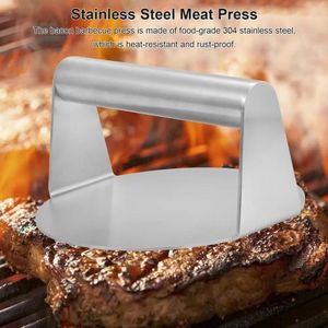 Prensa redonda de aço inoxidável portátil para hambúrguer, grelha antiaderente, ferramenta de pressão para hambúrguer, torta de carne, ferramenta de cozinha 240125