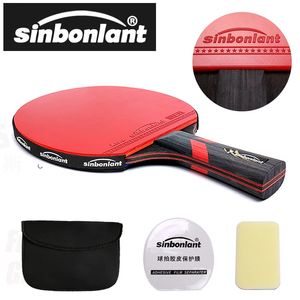 Professionell tennisbordsracket Kort långa handtag kolbladgummi med dubbla ansikts finnar i ping pongracketar med fodral 240122