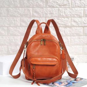 Sacos escolares de alta qualidade café amarelo laranja preto grão completo couro genuíno mochila feminina menina feminina bolsa de ombro senhora m9898