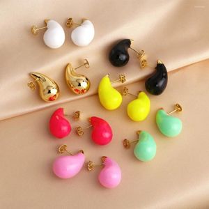 Hoop Earrings FLOLA MultiColor Polish Water Drop Stud For Women Simple Gold Plated Enamel Fashion Jewelry Gifts Ersv89