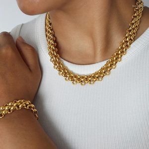 Kedjor större 18k guldpläterad rostfritt stål kedja chunky halsband för kvinnor tjock ihålig mesh choker halsband vattentäta smycken