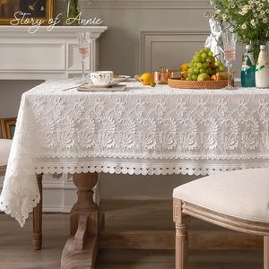 リビングルームのための豪華なレースのテーブルクロスカバーテーブルパーティー布アメリカンホワイト刺繍装飾240127