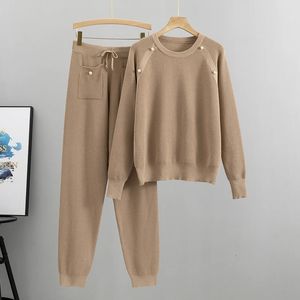 Outono inverno malha agasalho sweatshirts moda feminina terno roupas 2 peça conjunto de malha calça feminina terno 240124