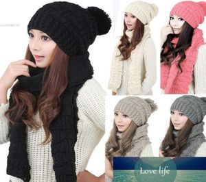 2Pcs Winter Warm Scarves And Hats Sets For Women Thicken Knitted Hat Faux Fur Scarf Quality Valentine039s Day gift Factory pric3607304