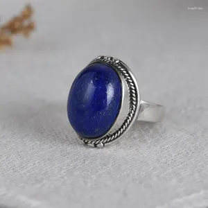Anéis de Cluster FNJ 925 Anel de Prata para Mulheres Jóias Original Pure S925 Sterling Lapis Lazuli Natural Pedra Azul