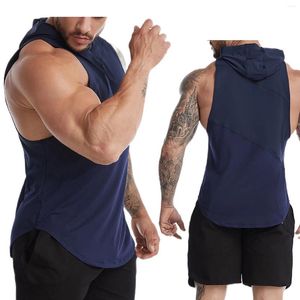 Regatas masculinas primavera e verão cor sólida com capuz sem mangas camisas de noite para dormir camiseta com decote em v treino masculino