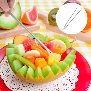 Dinnerware Sets 2 Pcs Party Supplies Fruit Forks Banquet Beverages Cutlery Two Teeth Dessert Practical Cake Stainless Steel Child Drinks