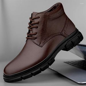 Botas elegantes de alta qualidade para homens sapatos ao ar livre 2024 couro genuíno tornozelo masculino quente pele de pelúcia inverno