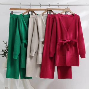 Women's Pants Two Piece Set For Women Casual Autumn Winter Matching Sets Cardigan And Wide Leg Korean Style