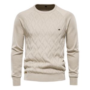 AIOPESON Argyle Basic Men Sweaters Solid Color O-neck Long sleeve Knitted Male Pullover Winter Fashion Warm Sweaters for Men 240123