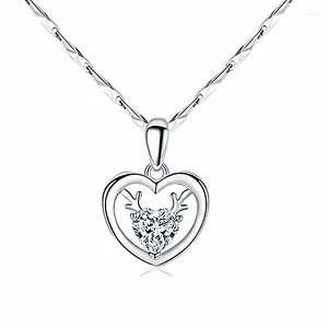 Pingente colares moda genuína 925 prata agulha em forma de coração colar de cristal cervo chifre padrão jóias acessório
