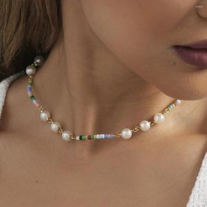 Choker Colorful Rice Bead Imitation Pearl Necklace For Women Fashion Trend Ladies Romantic Prom Jewelry Wholesale Direct Sale
