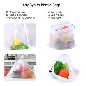 5 pezzi colorati riutilizzabili sacchetti di frutta e verdura sacchetto netto produrre sacchetti di rete lavabili borse contenitore per cucina giocattoli articoli vari 240125