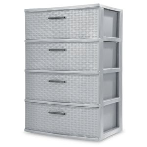 Sterilite Wide Weave Storage Tower med 4 lådor Dresser Organizer för sovrum vardagsrumskåpskogskolan